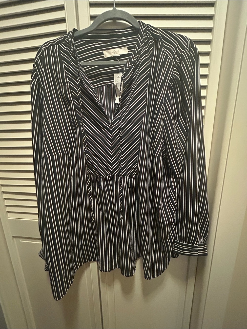 LOFT Black, Red, and White Striped Peasant Blouse